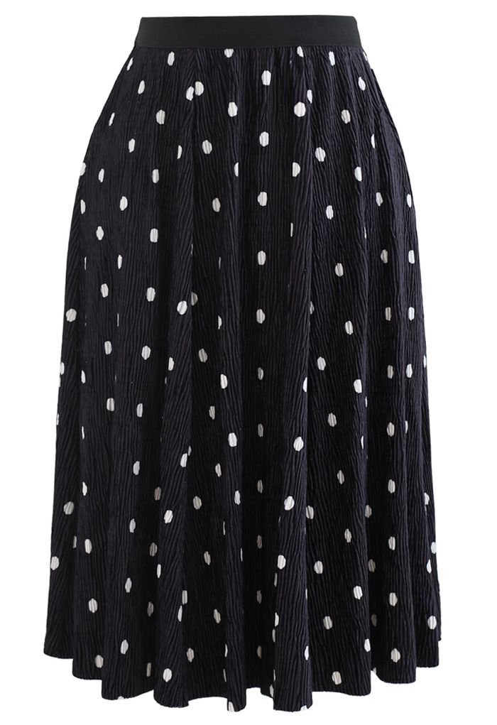 Dots Print Corduroy Velvet skirt in Black