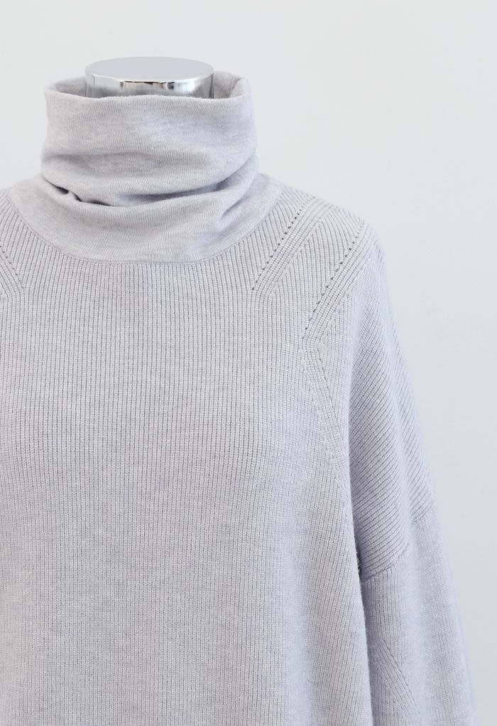Basic Turtleneck Ribbed Knit Sweater in Baby Blue