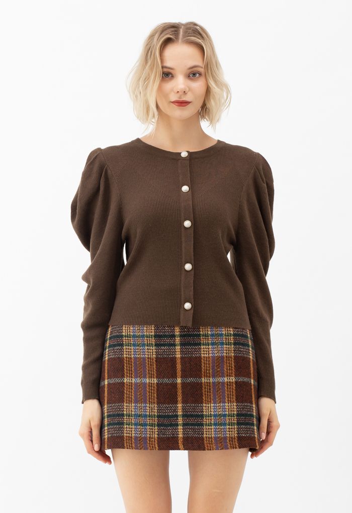 Classic Plaid Wool-Blend Mini Skirt in Caramel