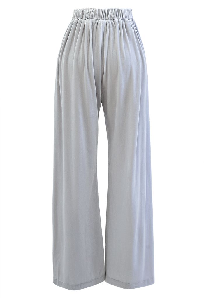 Side Pockets High Waist Velvet Pants in Grey
