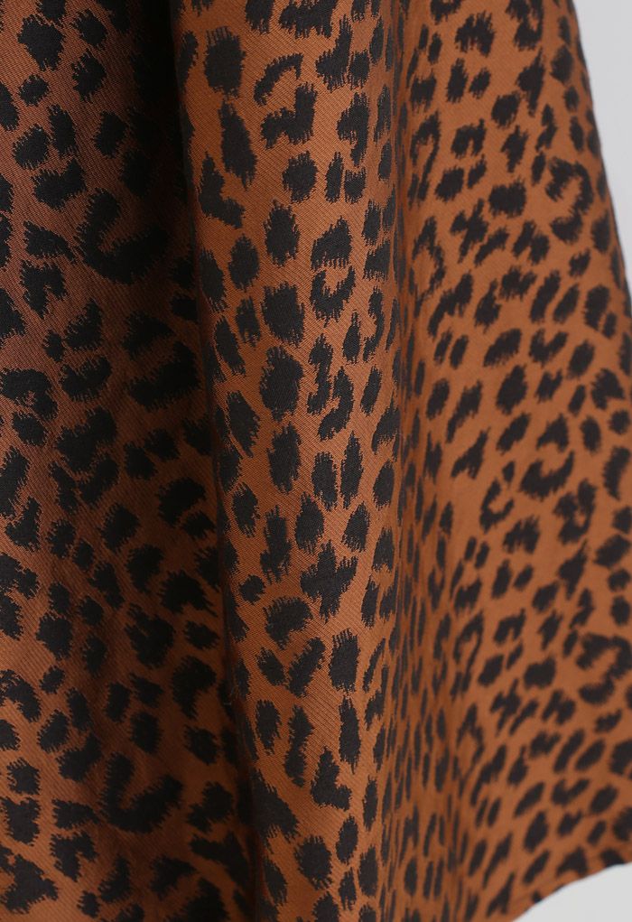 Leopard Jacquard Asymmetric Flare Skirt in Caramel