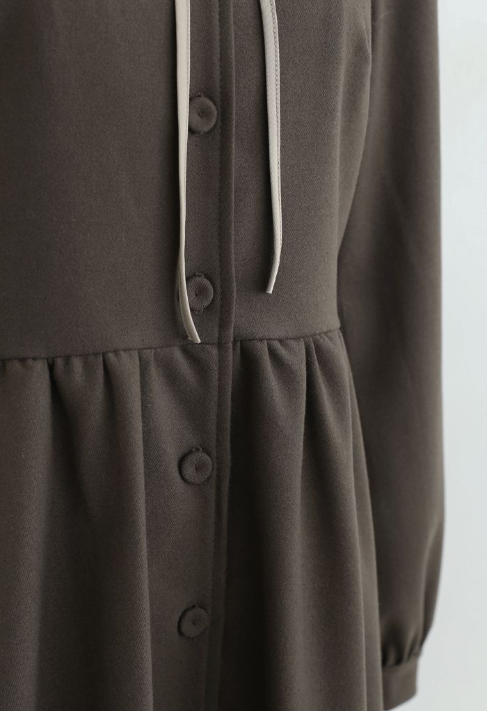 Detachable Collar Button Down Coat Dress in Brown