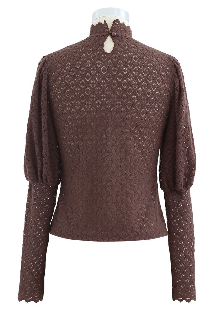 Full Lace Puff Sleeves Top in Brown