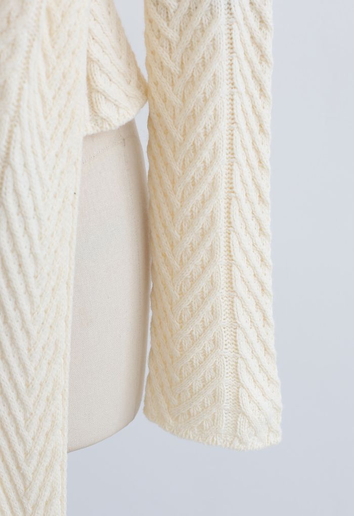 Plunging Wrap Tie Crop Knit Sweater in Cream