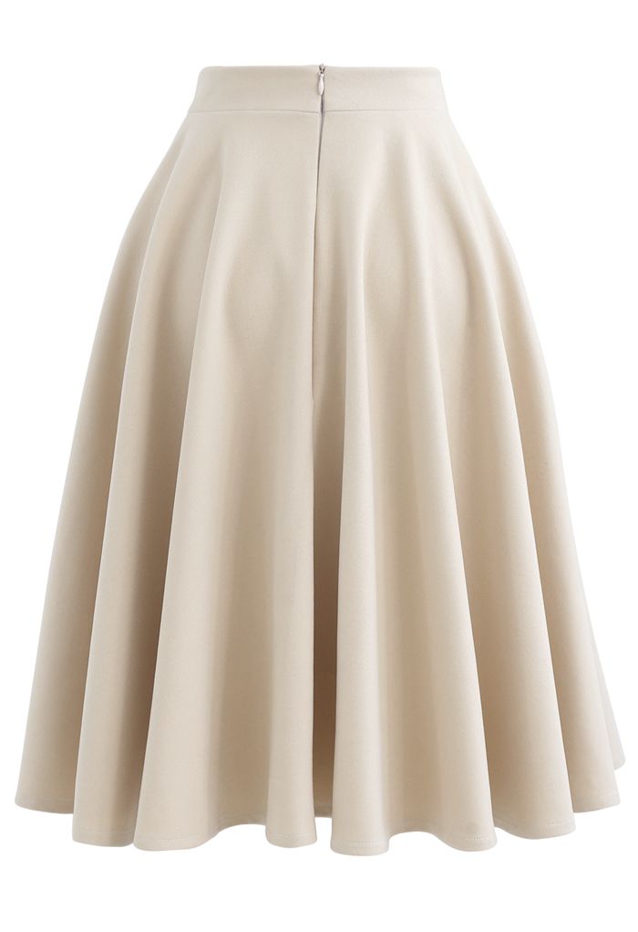 High Waisted Wool-Blend Flare Skirt in Cream