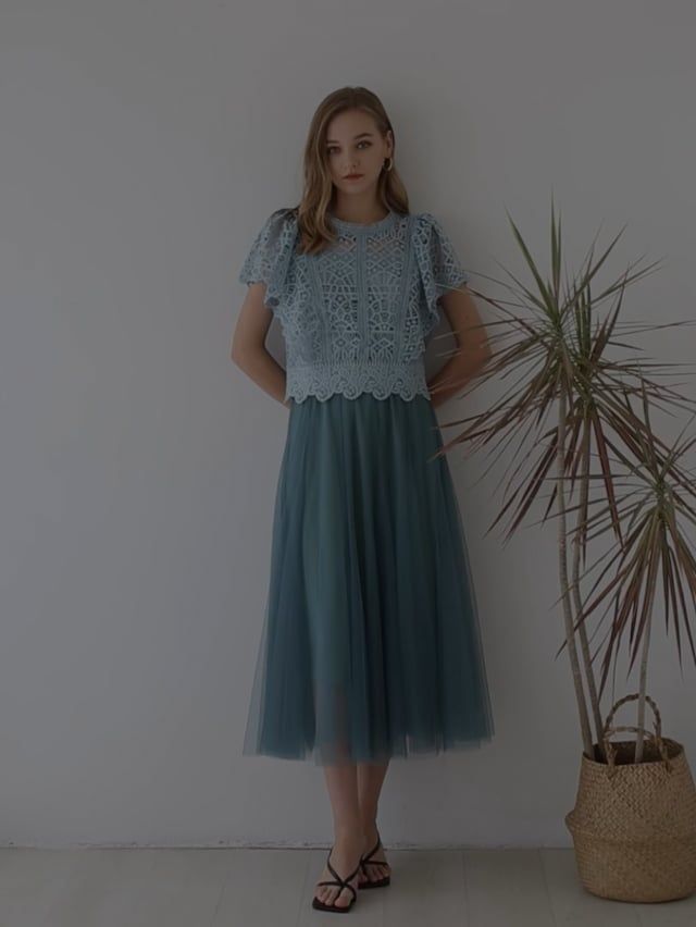 Ruffle Sleeves Full Crochet Crop Top in Dusty Blue