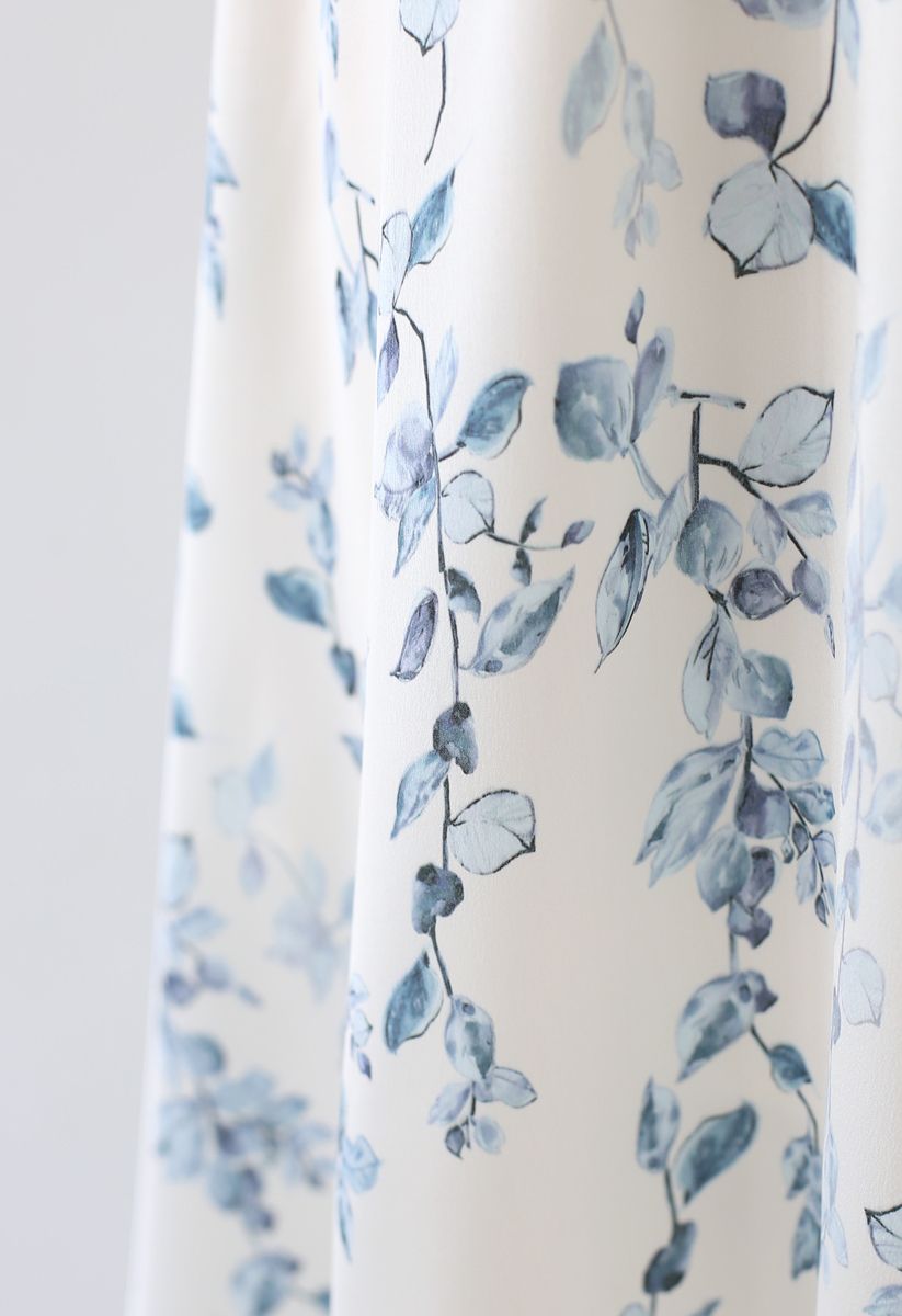 Watercolor Vines Printed Satin Asymmetric Dress 