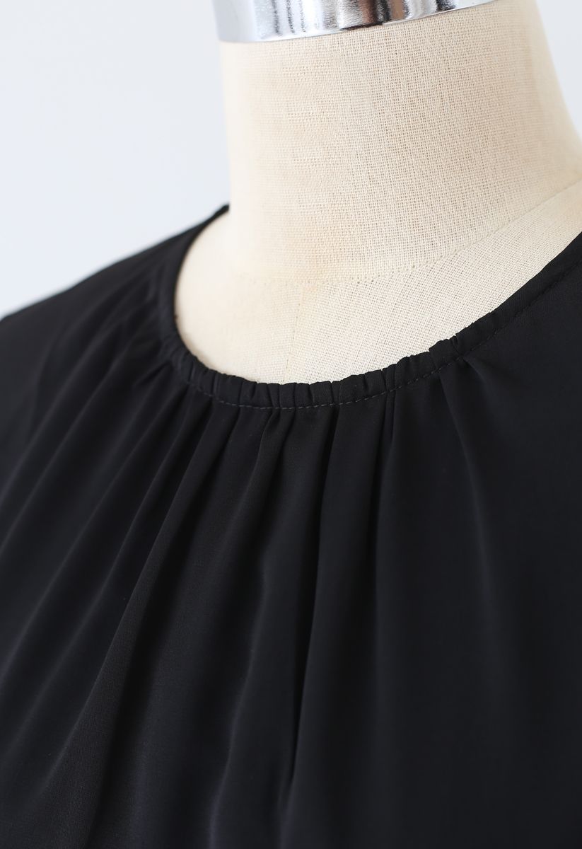 Lace Trim Flare Midi Dress in Black