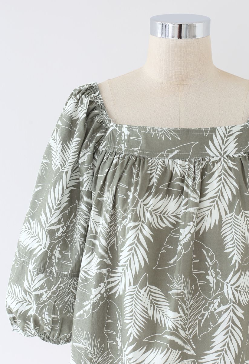Square Neck Plantain Leaves Dolly Top in Olive