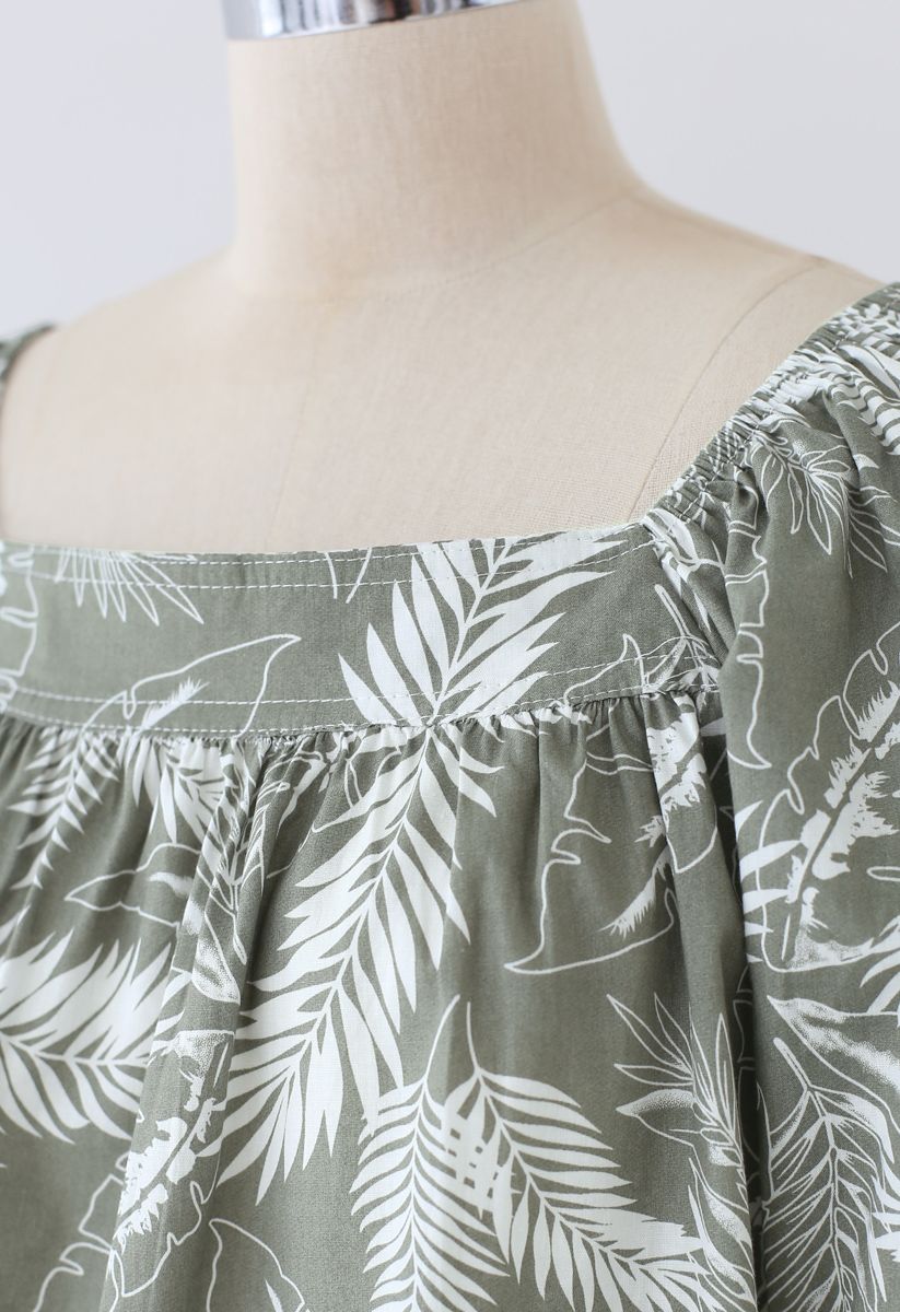 Square Neck Plantain Leaves Dolly Top in Olive