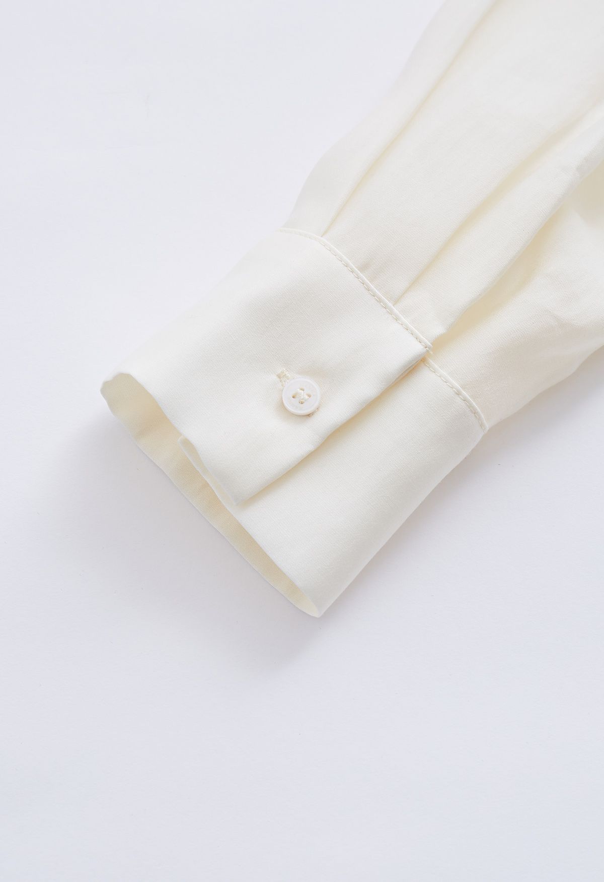 Side Vent Button Down Ruffle Shirt in Cream