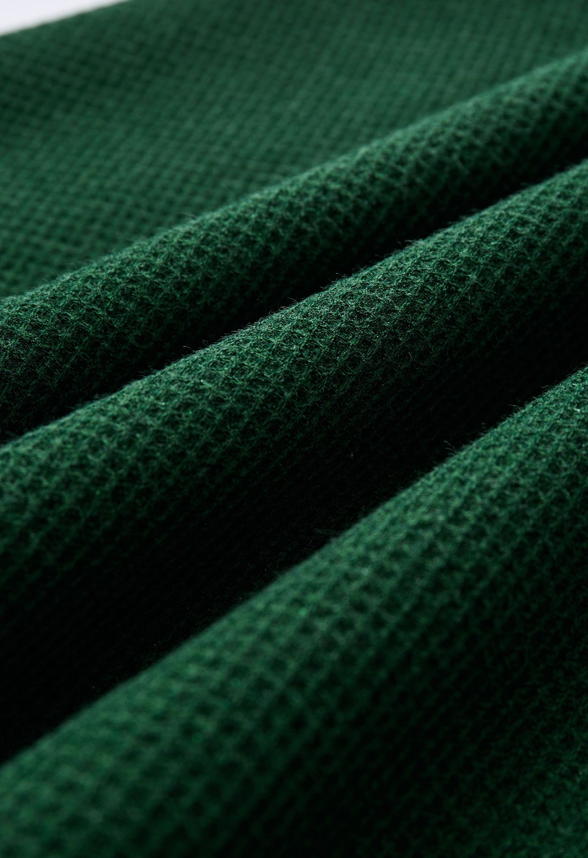 Waffle Texture A-Line Midi Skirt in Dark Green
