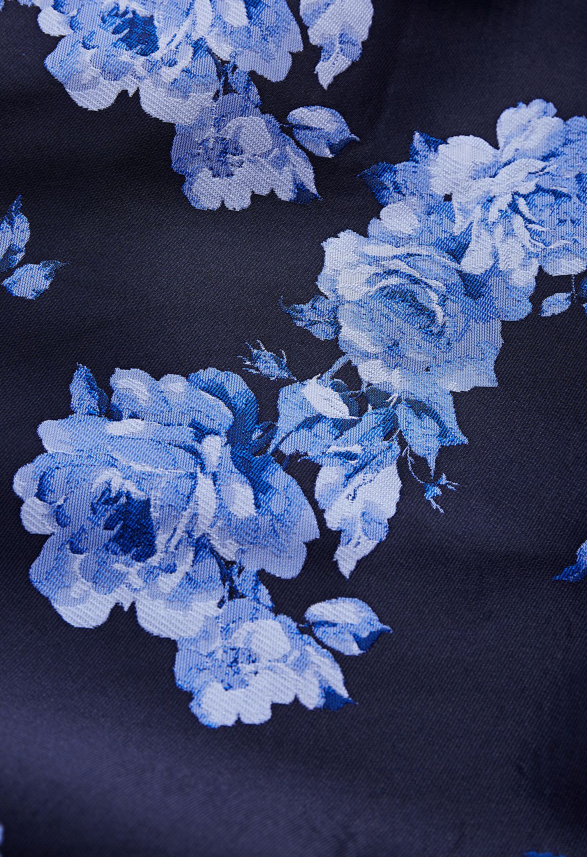 Midnight Blossom Blue Peony Jacquard Pleated Midi Skirt
