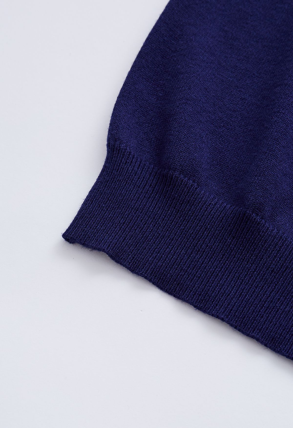 Pearl Trimmed Soft Knit Top in Navy