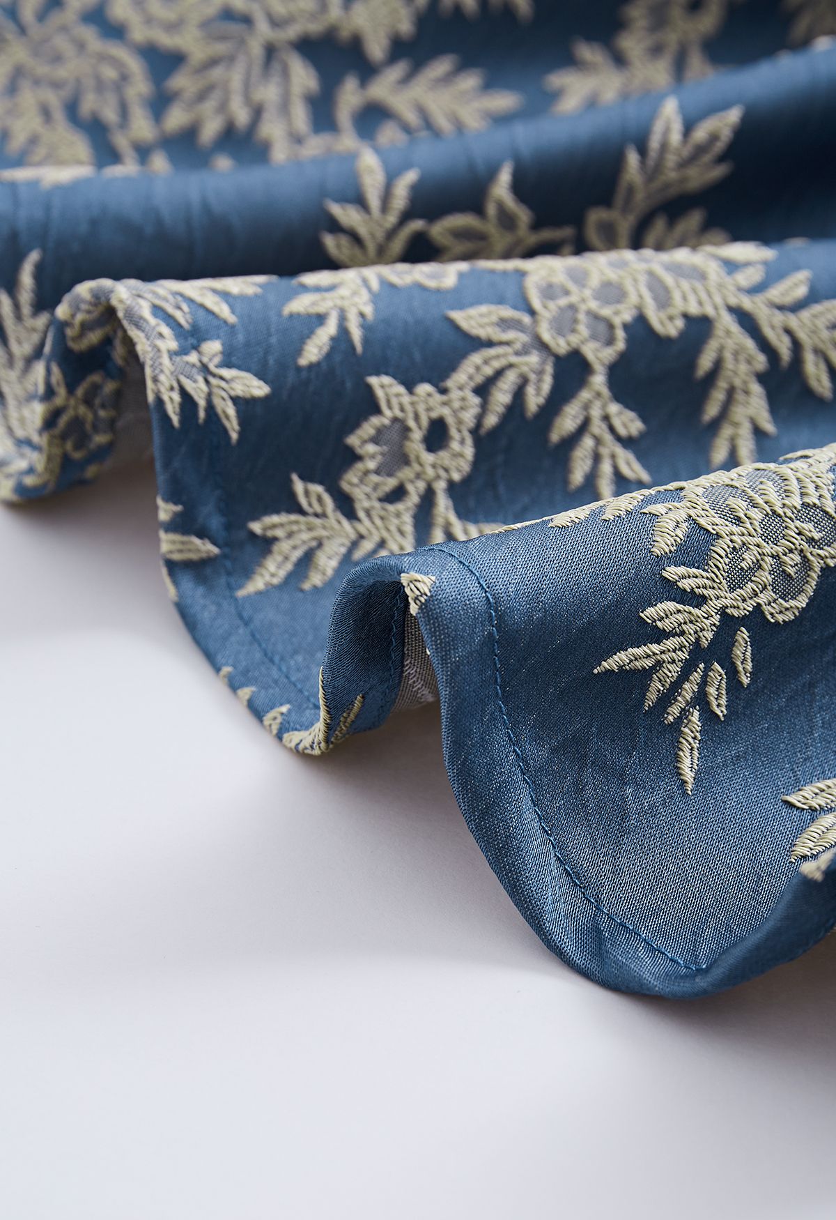 Botanical Jacquard Embroidered Embossed Midi Skirt in Blue