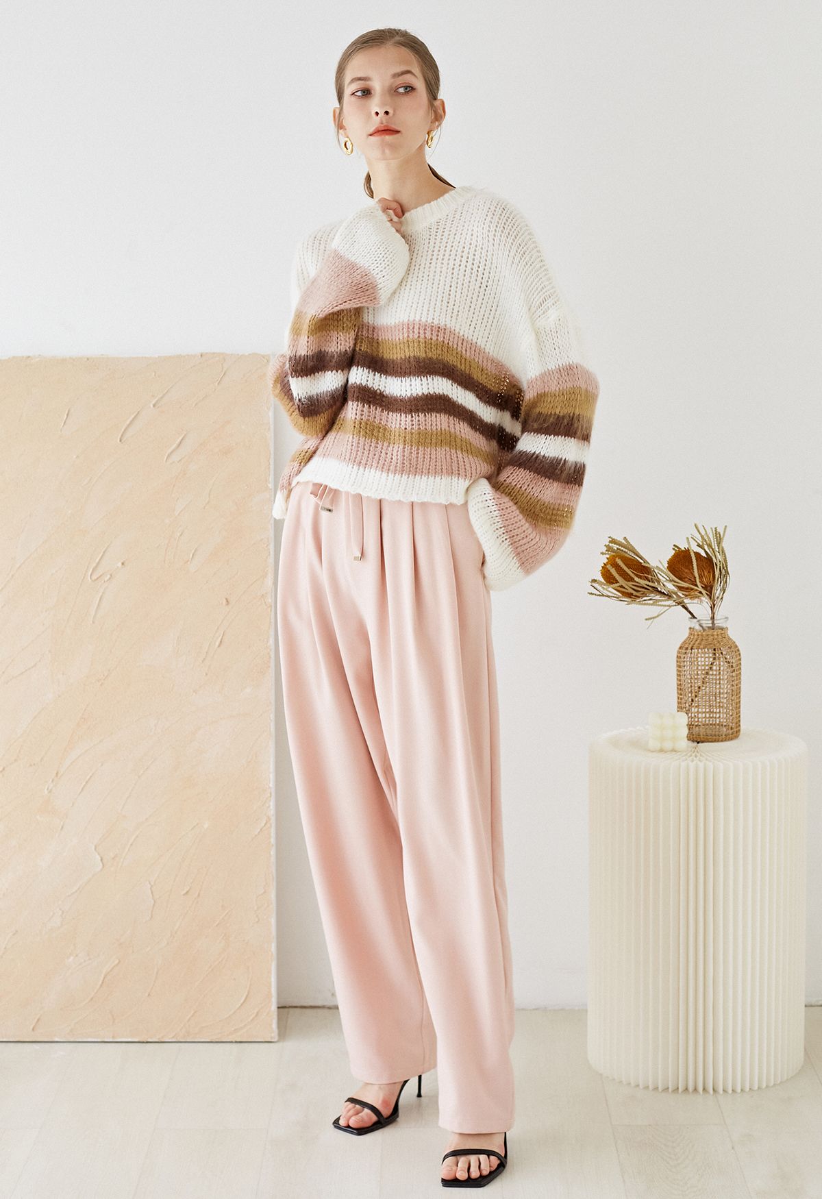 Multi-Striped Fuzzy Knit Crop Sweater