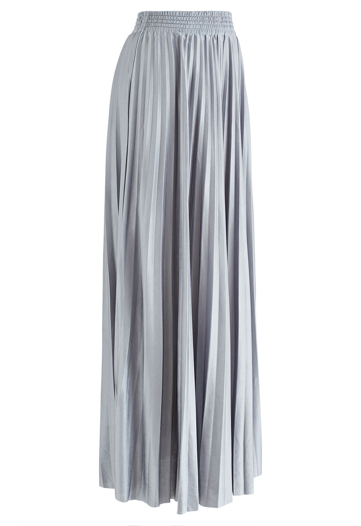 Glossy Pleated Maxi Skirt in Grey