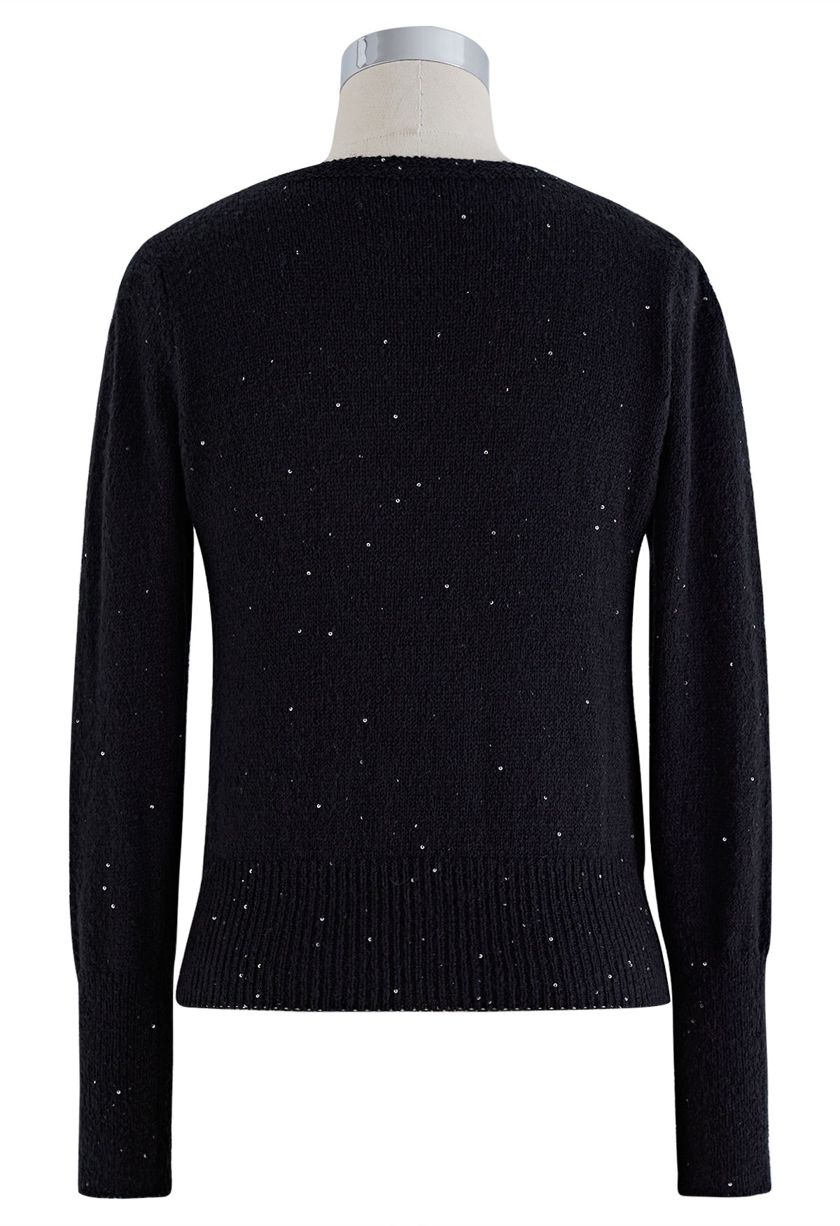 Lightweight Sequins Wrapped Knit Top in Black