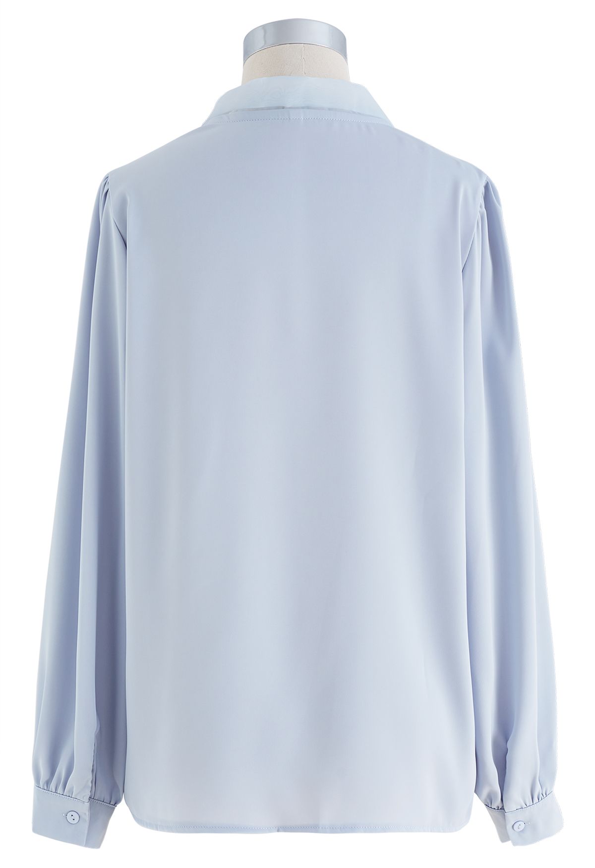 Satin Finish Pearl Knot Shirt in Baby Blue