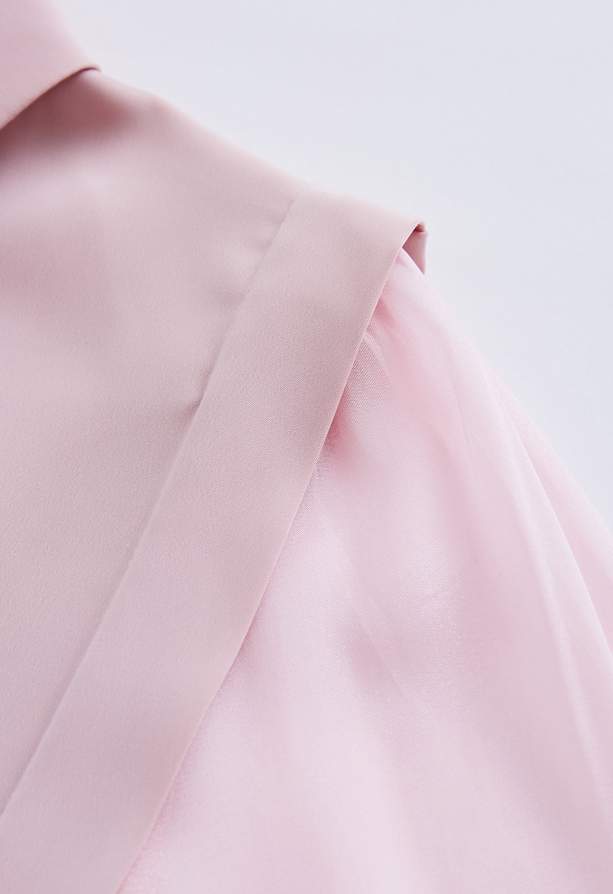 Heart Necklace V-Neck Satin Shirt in Pink
