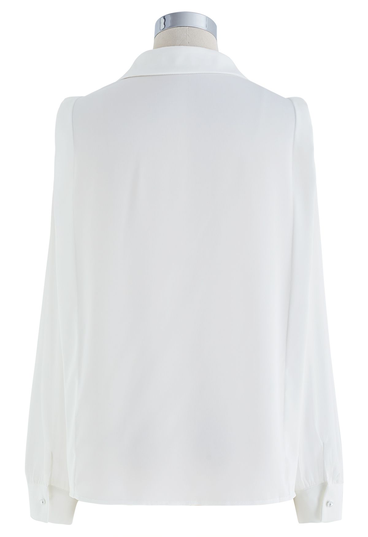 Heart Necklace V-Neck Satin Shirt in White