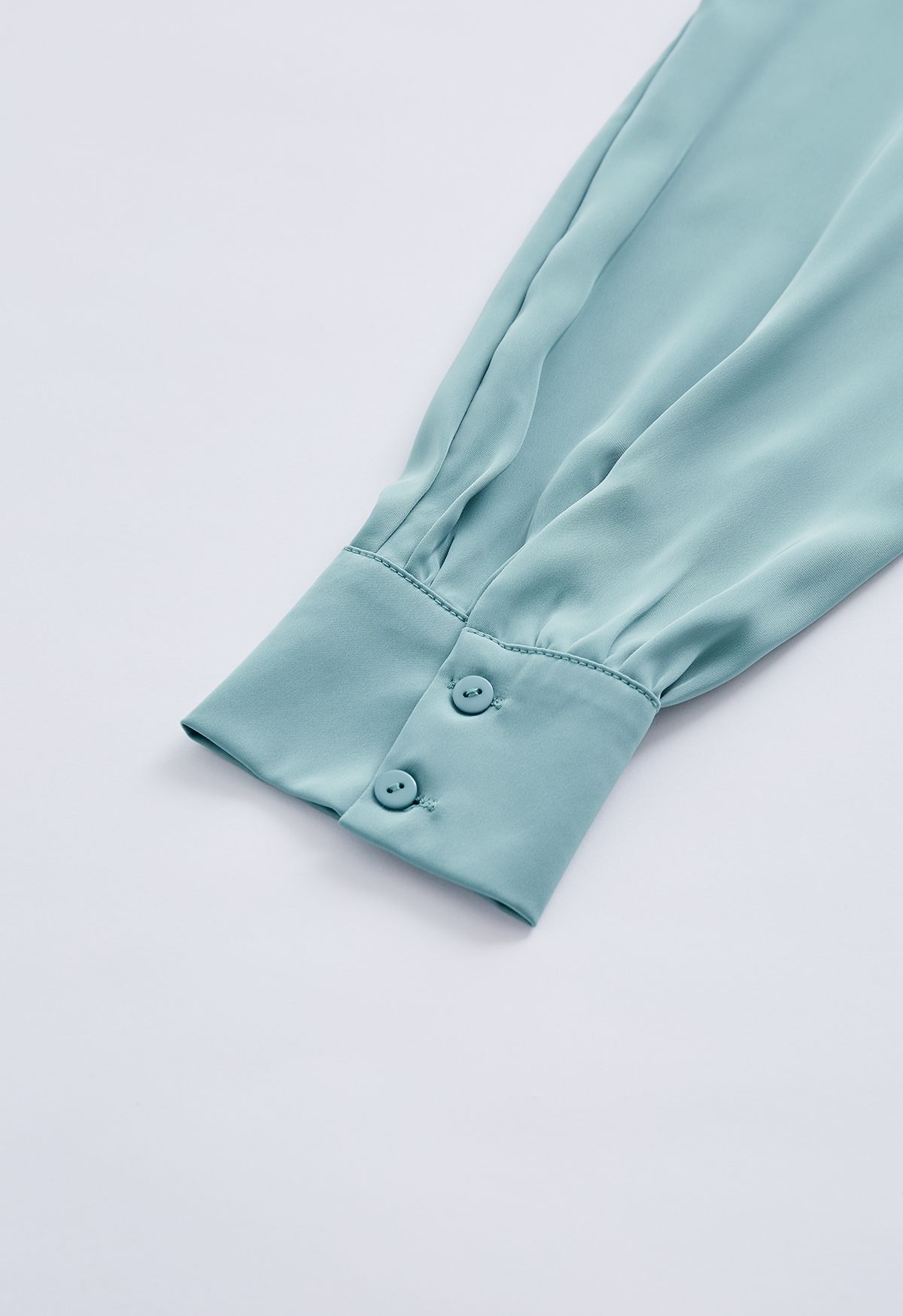 Satin Finish Pearl Knot Shirt in Turquoise
