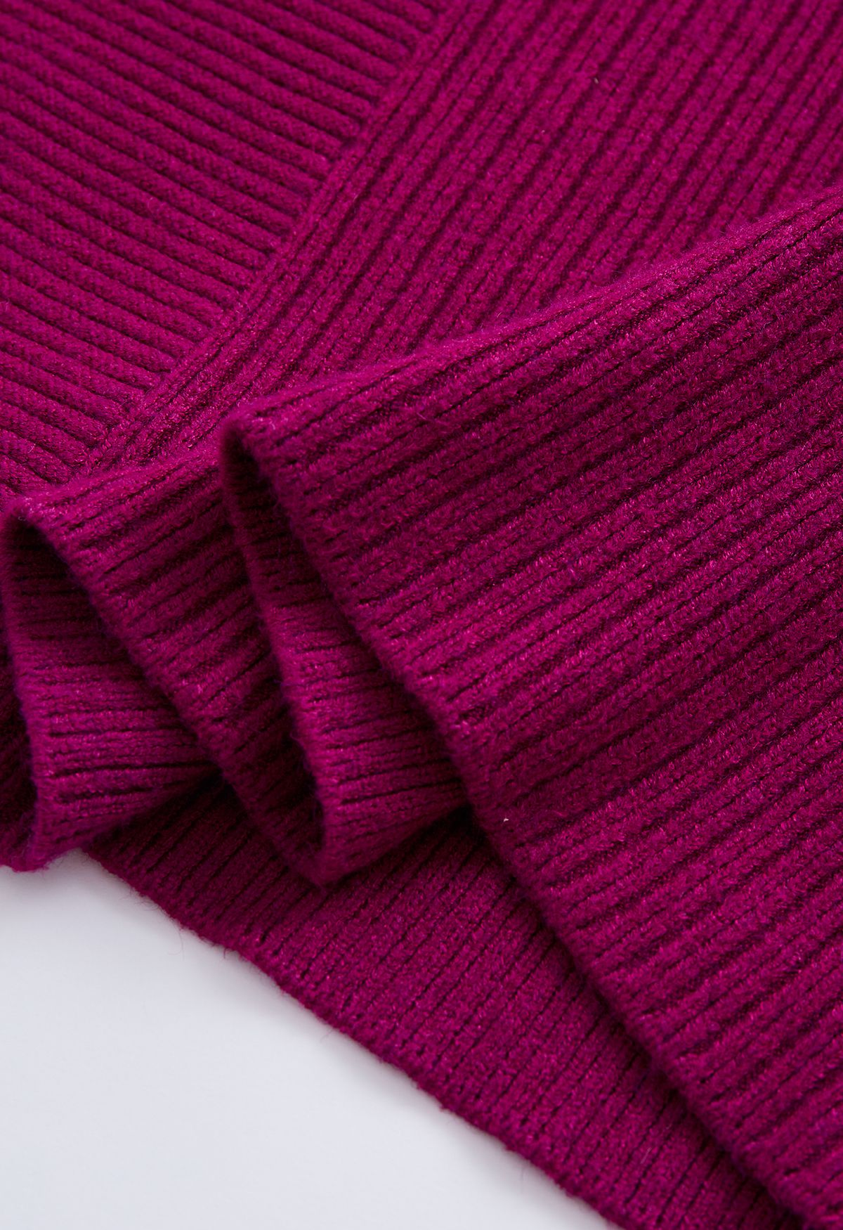 Asymmetric Batwing Sleeve Sweater and Pants Knit Set in Magenta