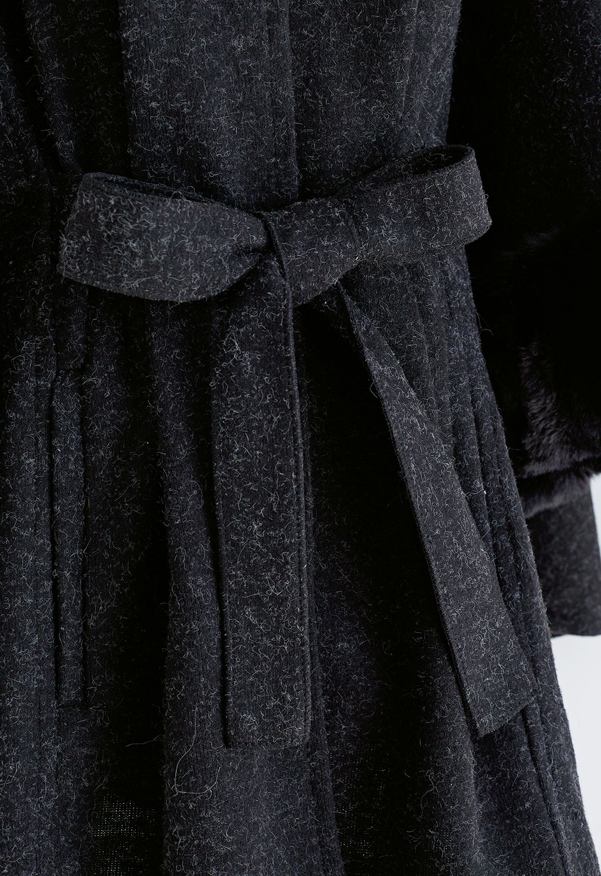 Self-Tie Bowknot Faux Fur Poncho in Black