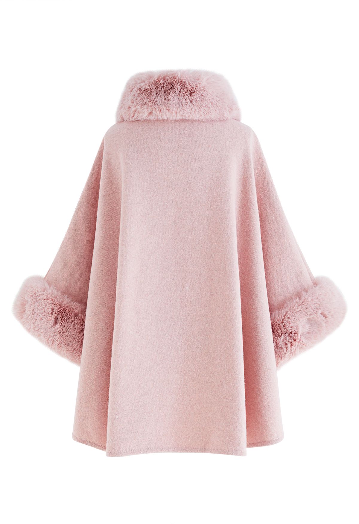 Self-Tie Bowknot Faux Fur Poncho in Pink