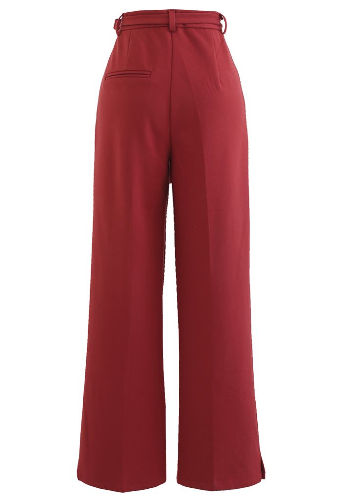 Wool-Blend Straight Leg Belted Pants in Red - Retro, Indie and Unique ...