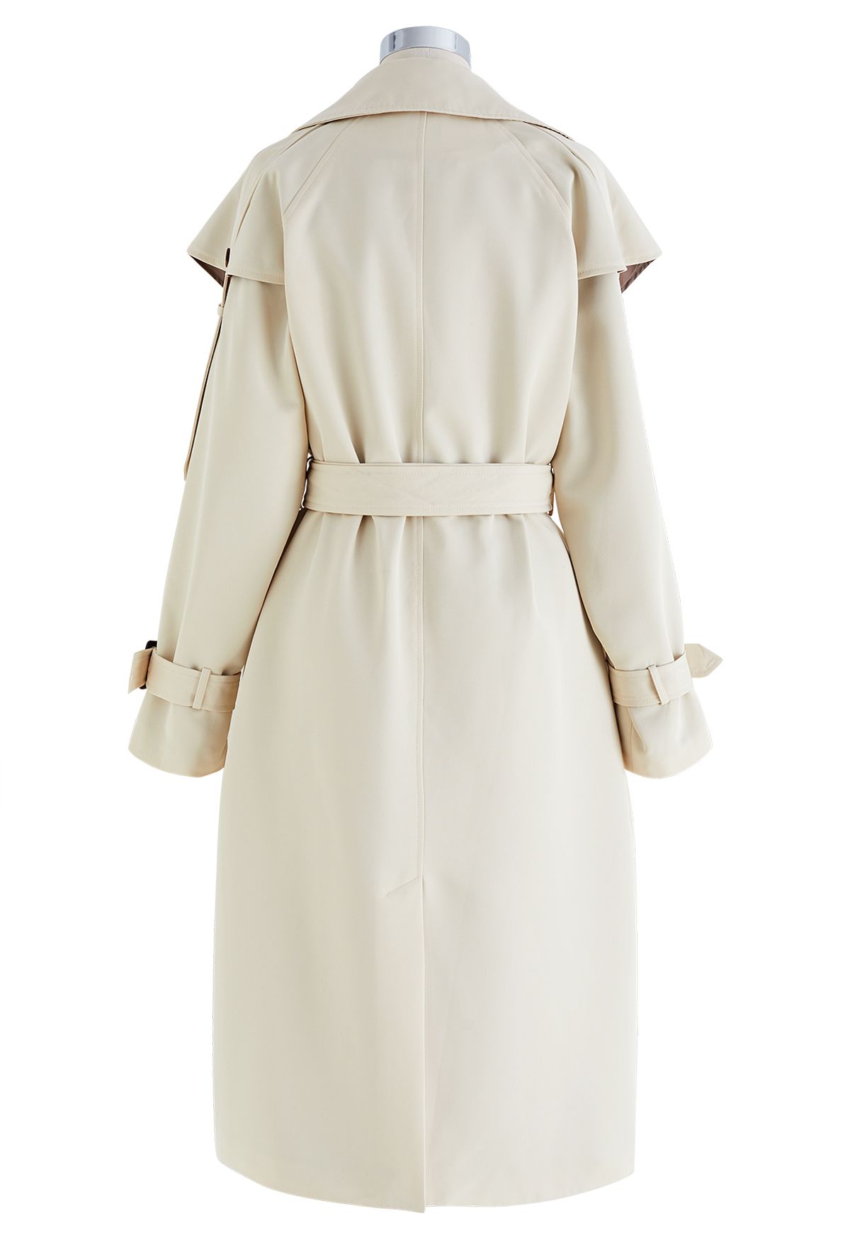 Storm Flap Double-Breasted Belted Trench Coat in Cream