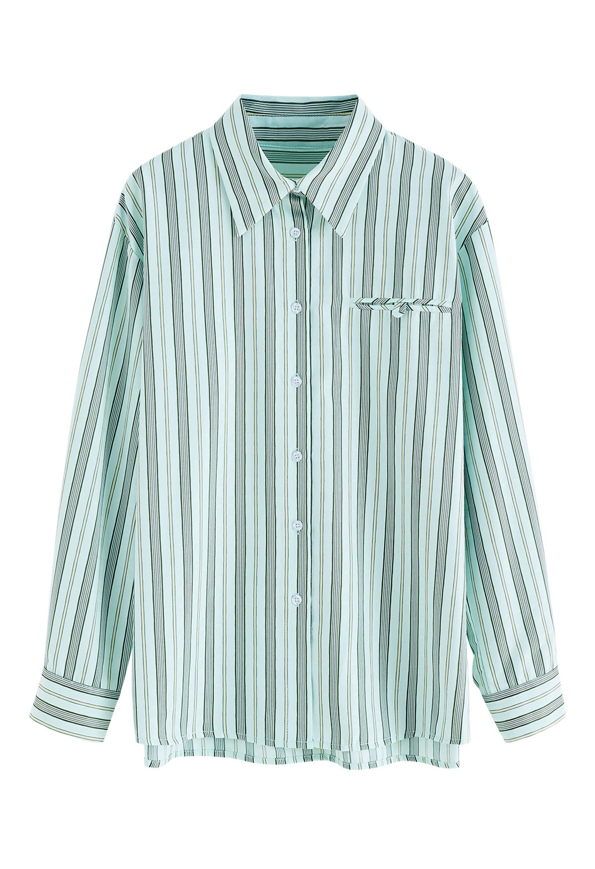 Vertical Stripe Button Down Shirt in Green