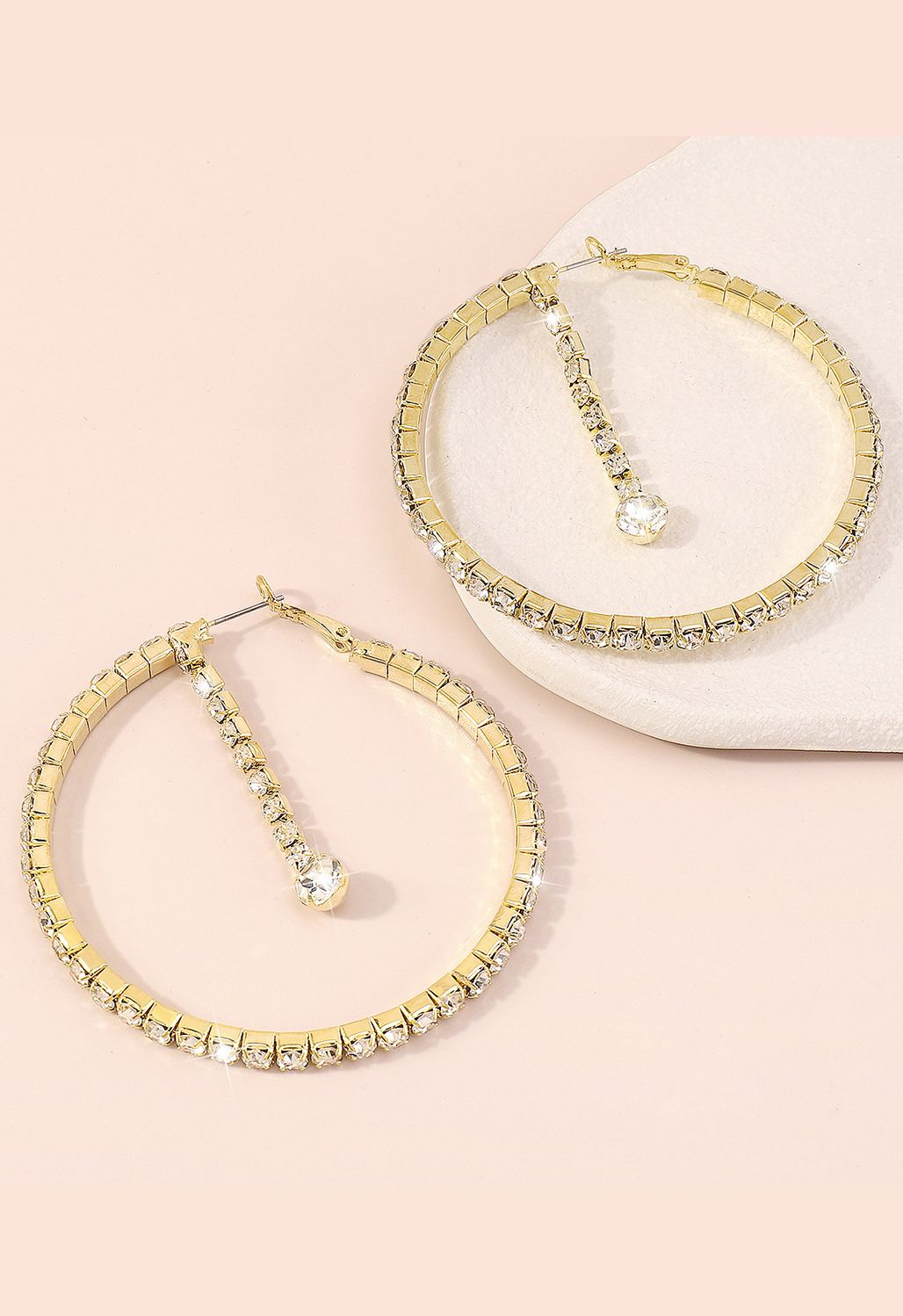 Diamond Trim Circle Hoop Earrings in Gold