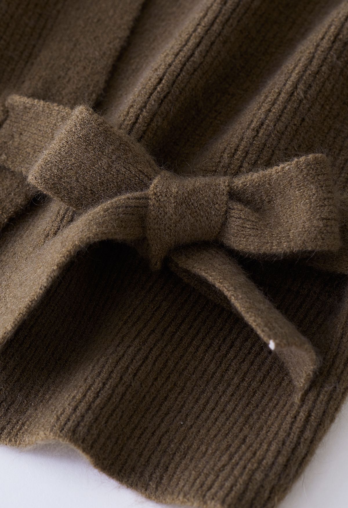Self-Tie Bowknot Wrap Knit Top in Brown