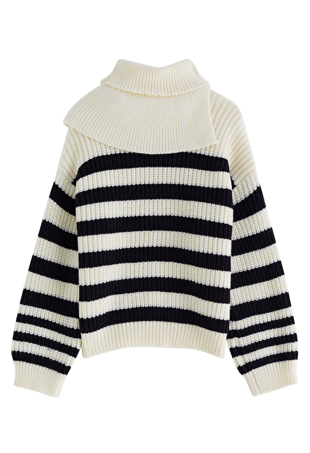 Detachable Scarf Striped Knit Sweater in Ivory