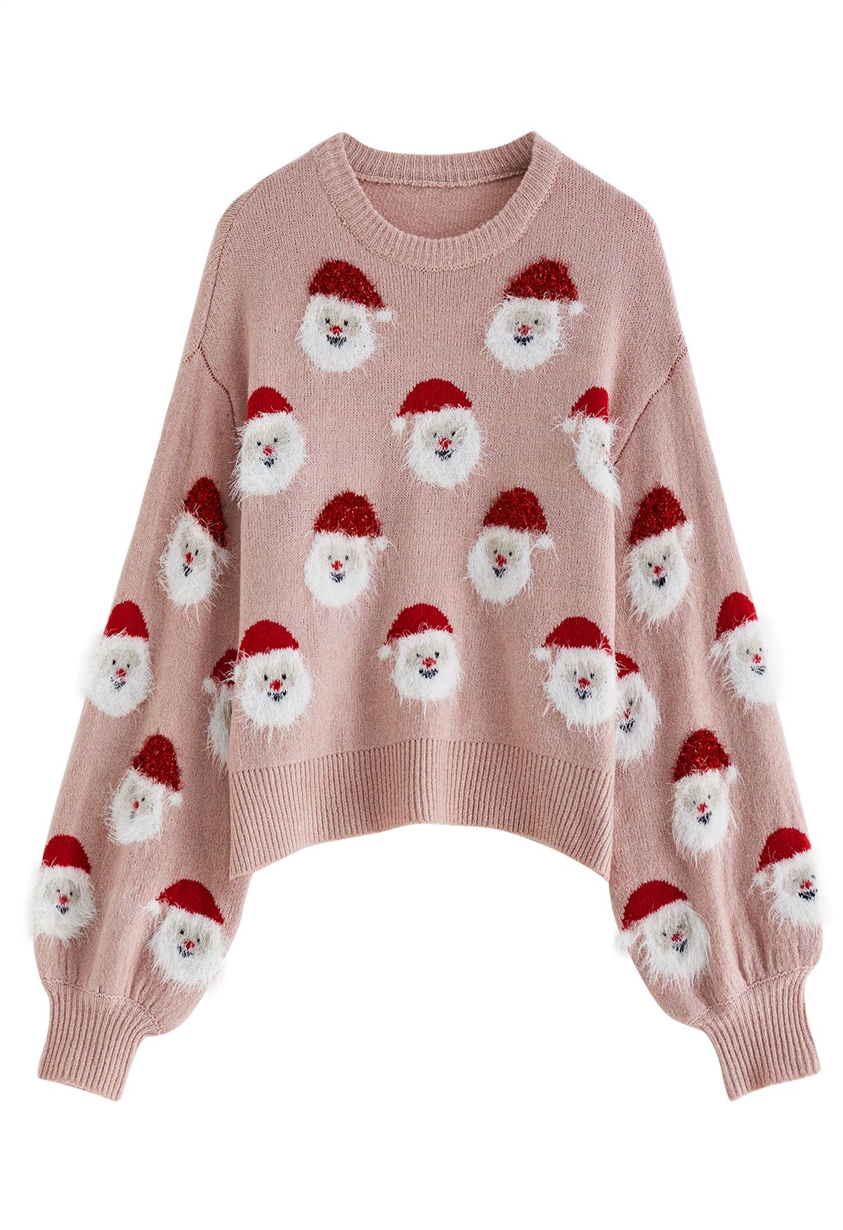 Fuzzy Santa Claus Knit Top in Pink