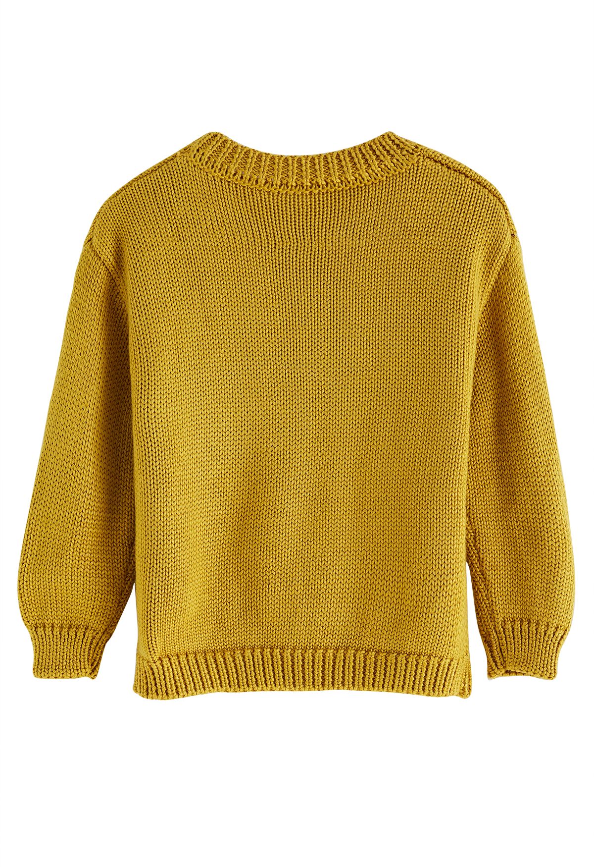 Pom-Pom Hand-Knit Sweater in Mustard For Kids
