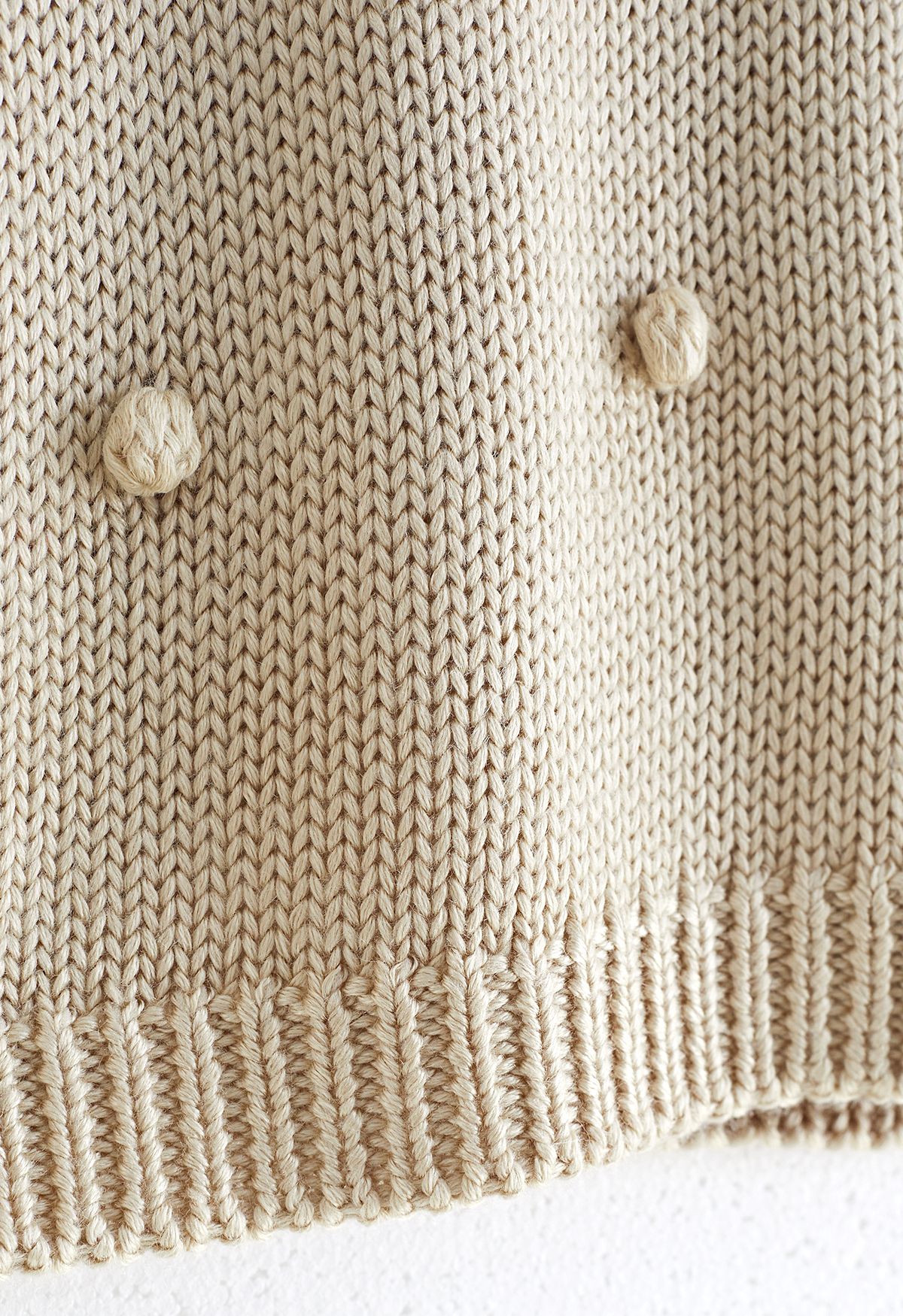 Pom-Pom Hand-Knit Sweater in Cream For Kids