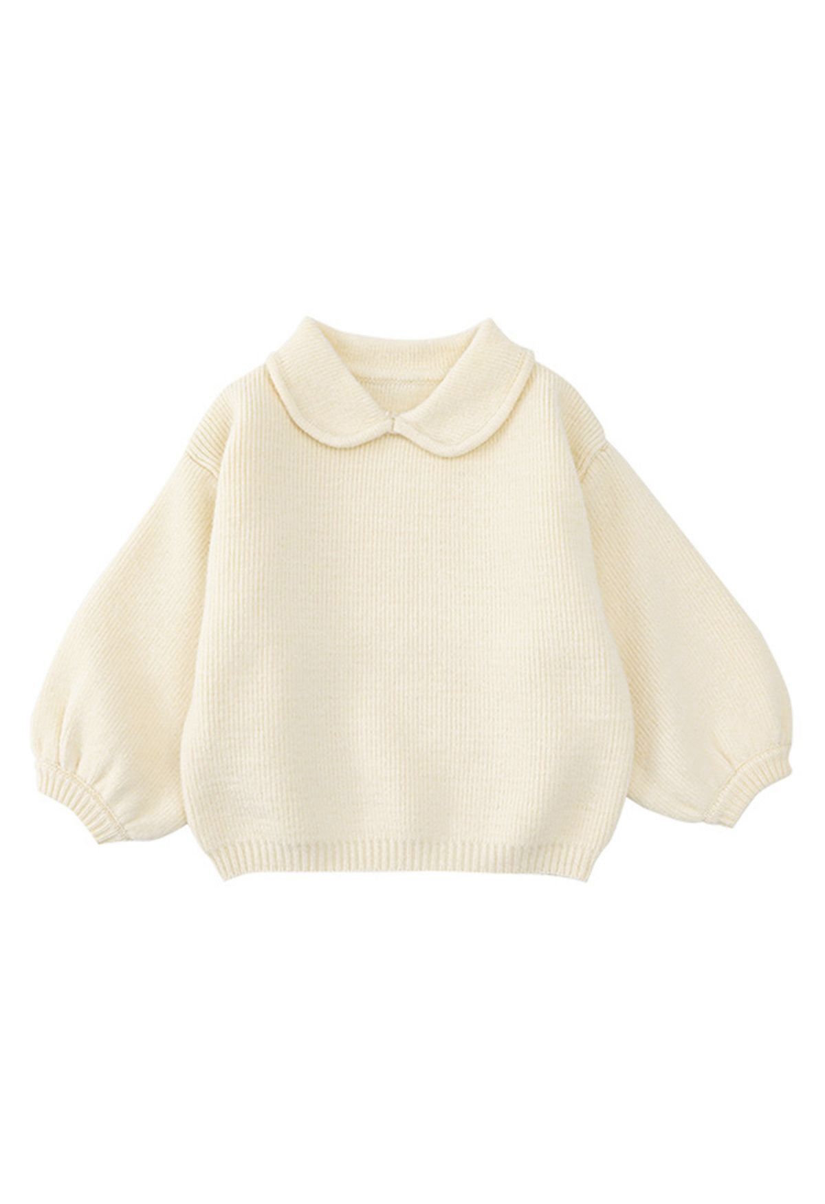 Doll Collar Puff Sleeves Sweater in Ivory For Kids