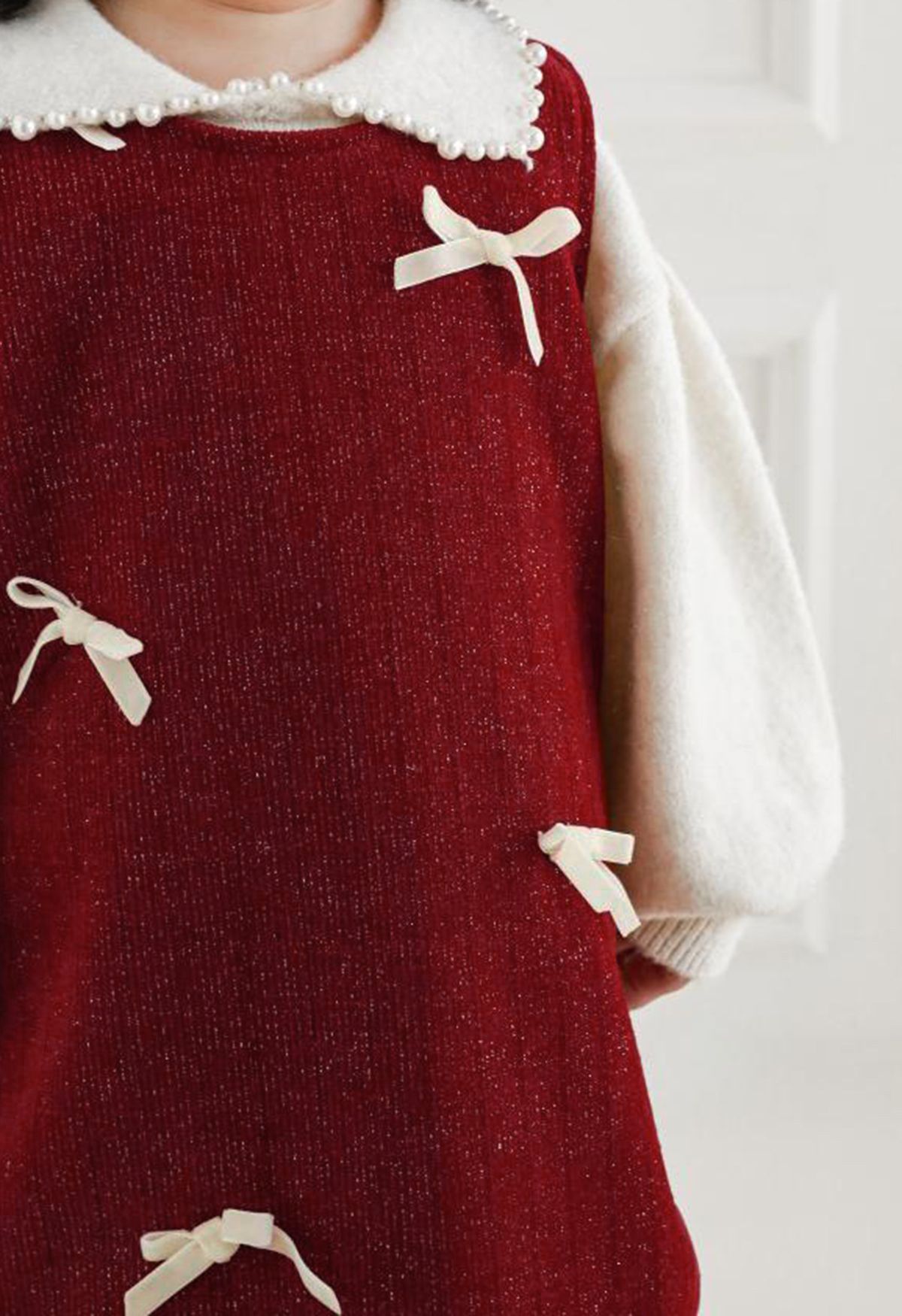 Glimmer Bowknot Trim Sleeveless Dress For Kids