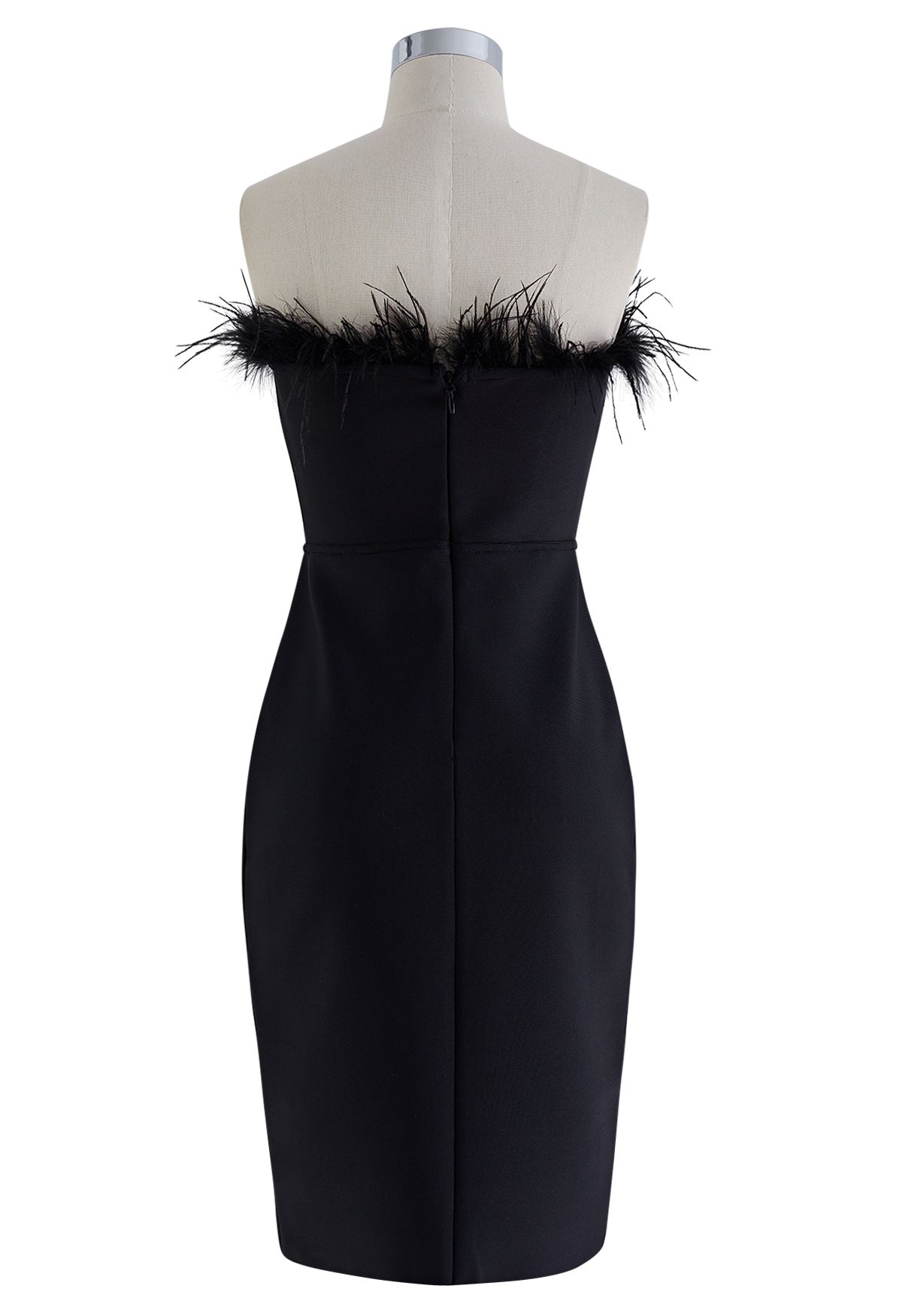 Feather Trim Bodycon Tube Cocktail Dress in Black