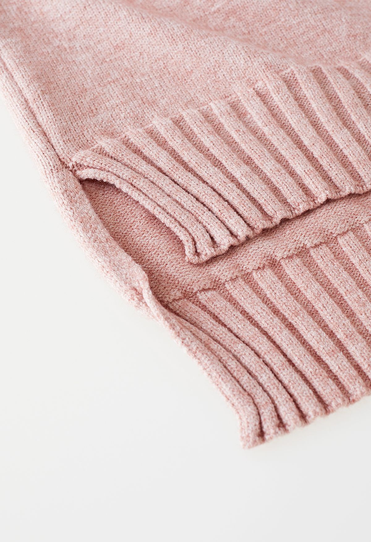 High Neck Buttoned Cuff Sweater and Knit Pants Set in Pink