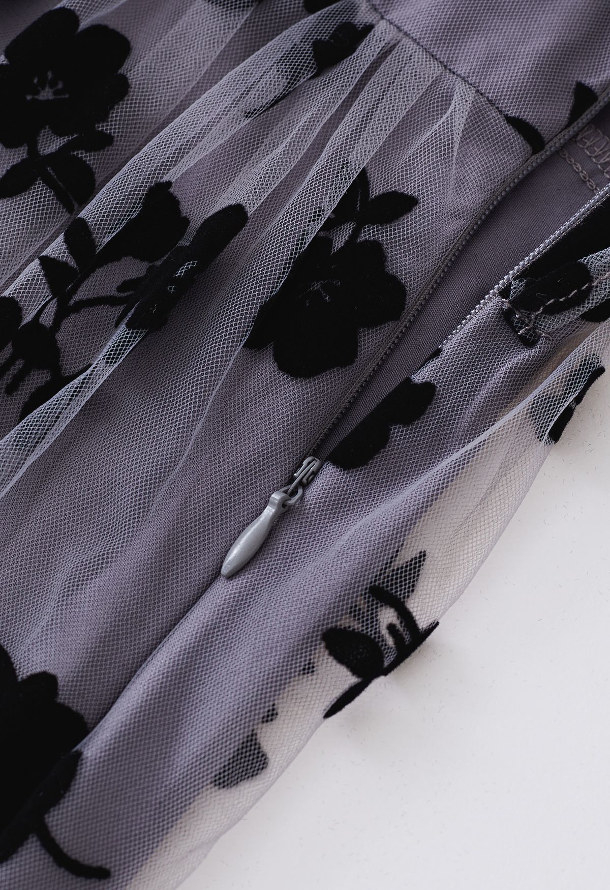3D Posy Mesh Wrap Maxi Dress in Grey