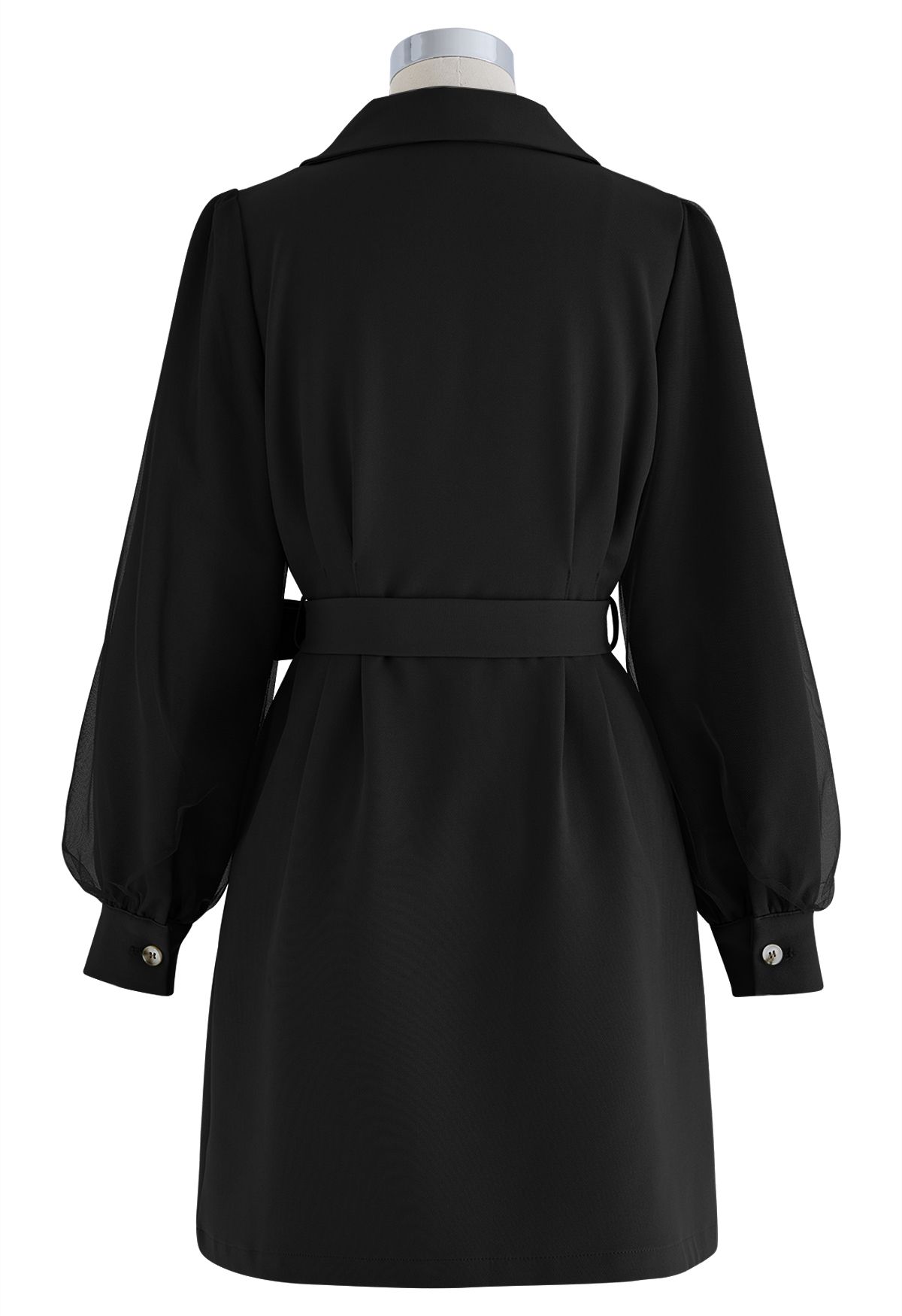 Mesh Overlay Sleeve Double Breasted Blazer Dress in Black