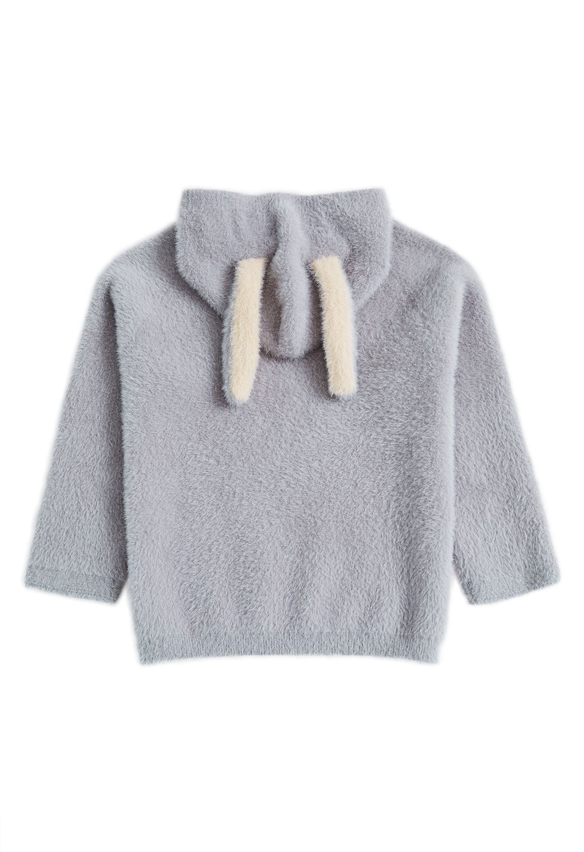 Lovely Bunny Fuzzy Knit Hooded Sweater in Grey For Kids