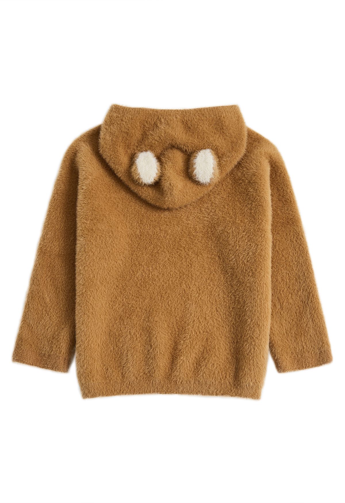 Cute Bear Fuzzy Knit Hooded Sweater in Tan For Kids