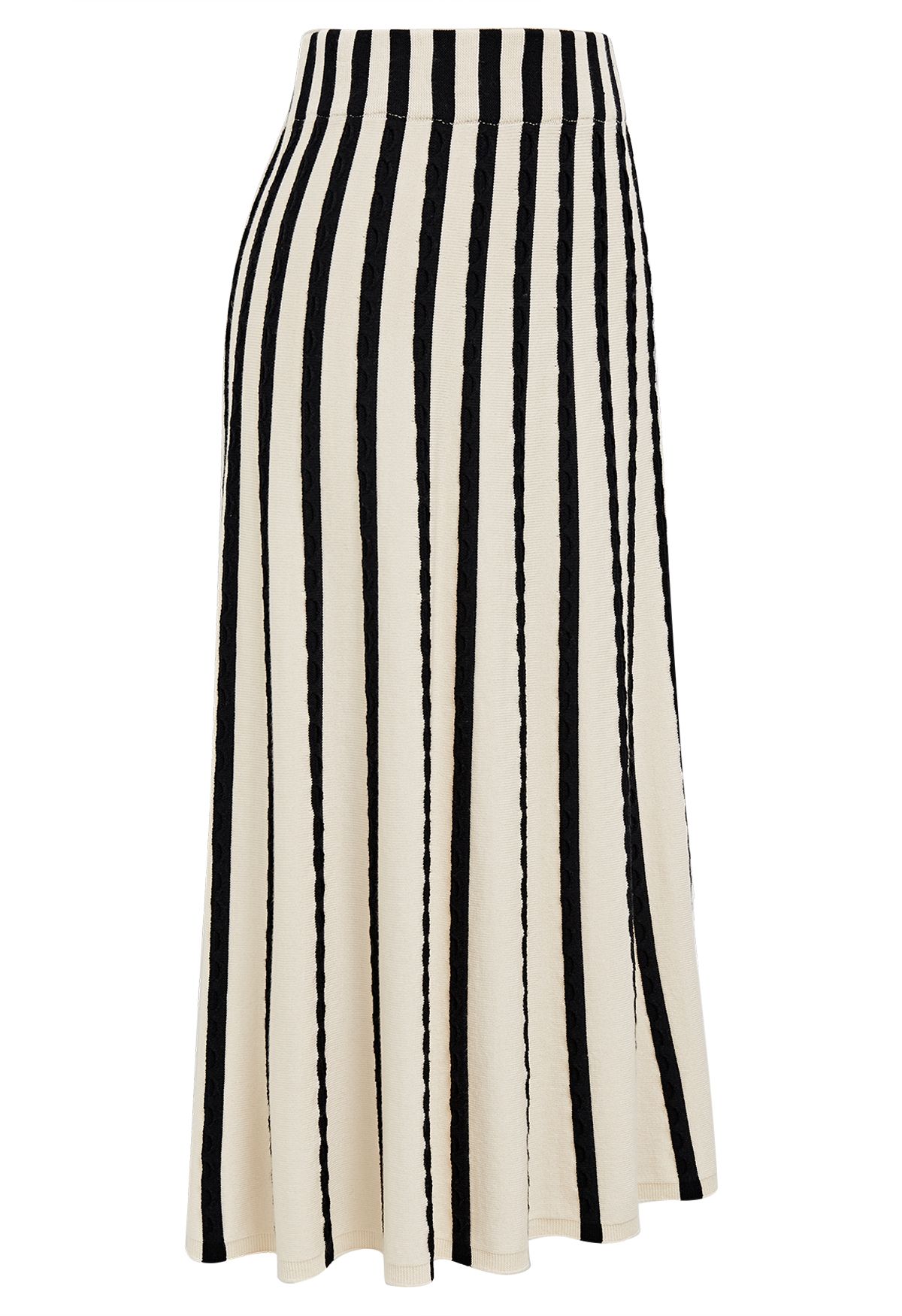 Zebra Stripe Wavy Texture Knit Skirt in Ivory
