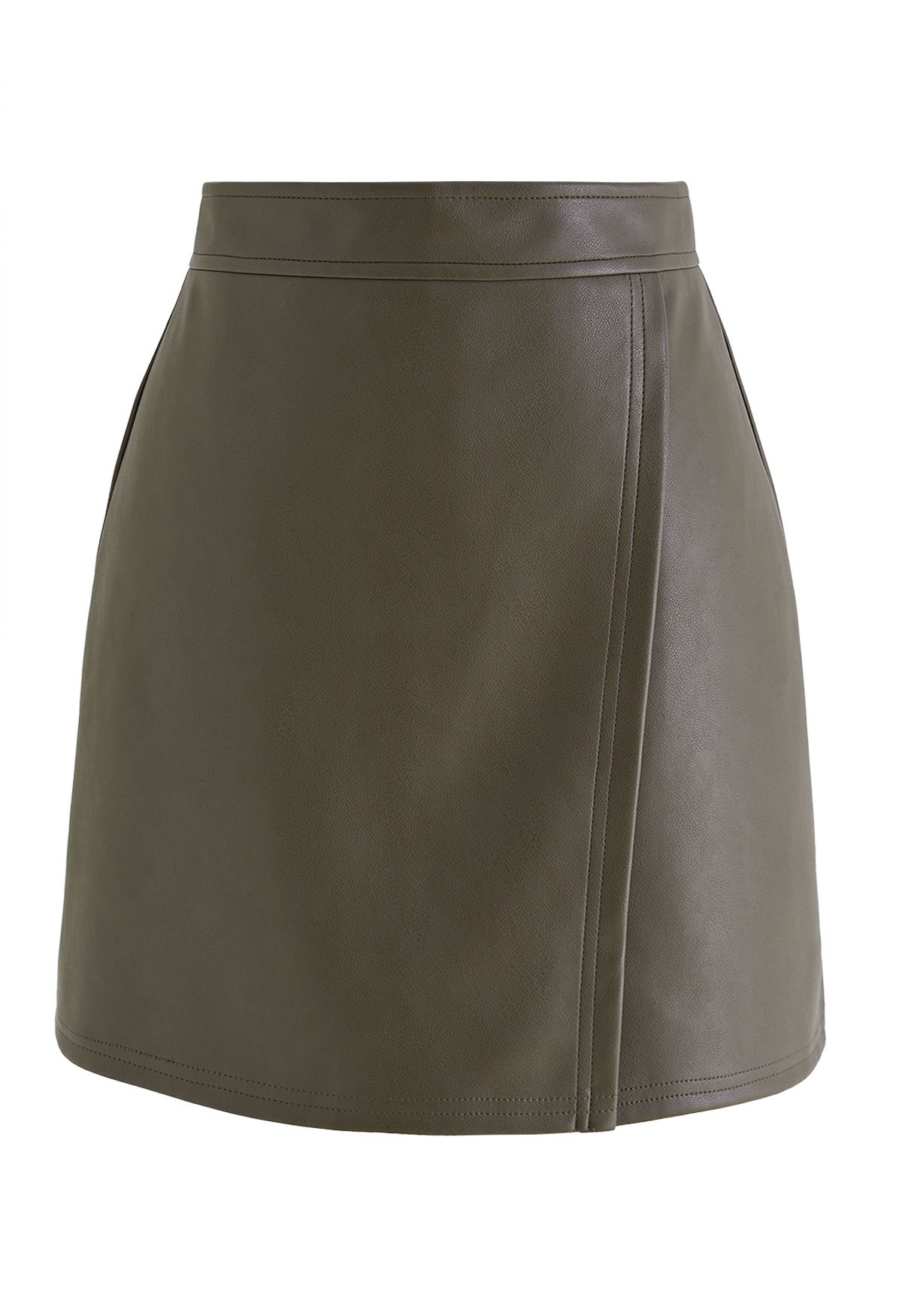Nifty Faux Leather Flap Mini Bud Skirt in Olive