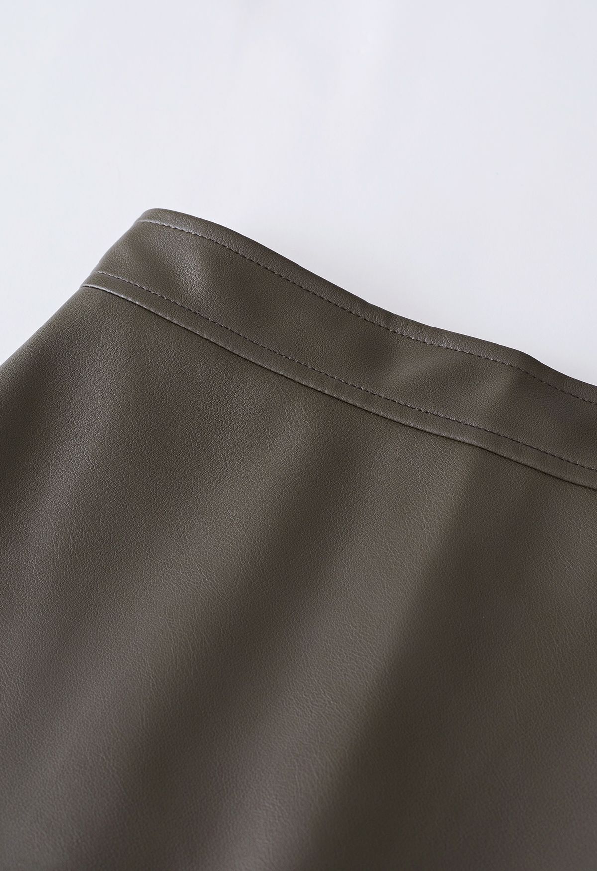 Nifty Faux Leather Flap Mini Bud Skirt in Olive