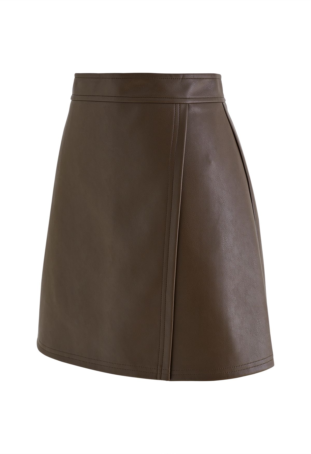 Nifty Faux Leather Flap Mini Bud Skirt in Brown